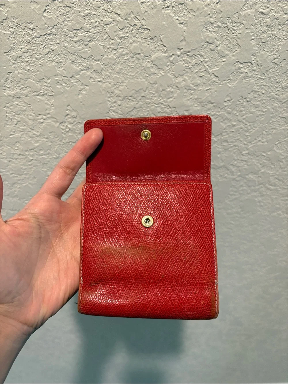 Loewe Red Leather Compact Wallet with Embossed Logo
